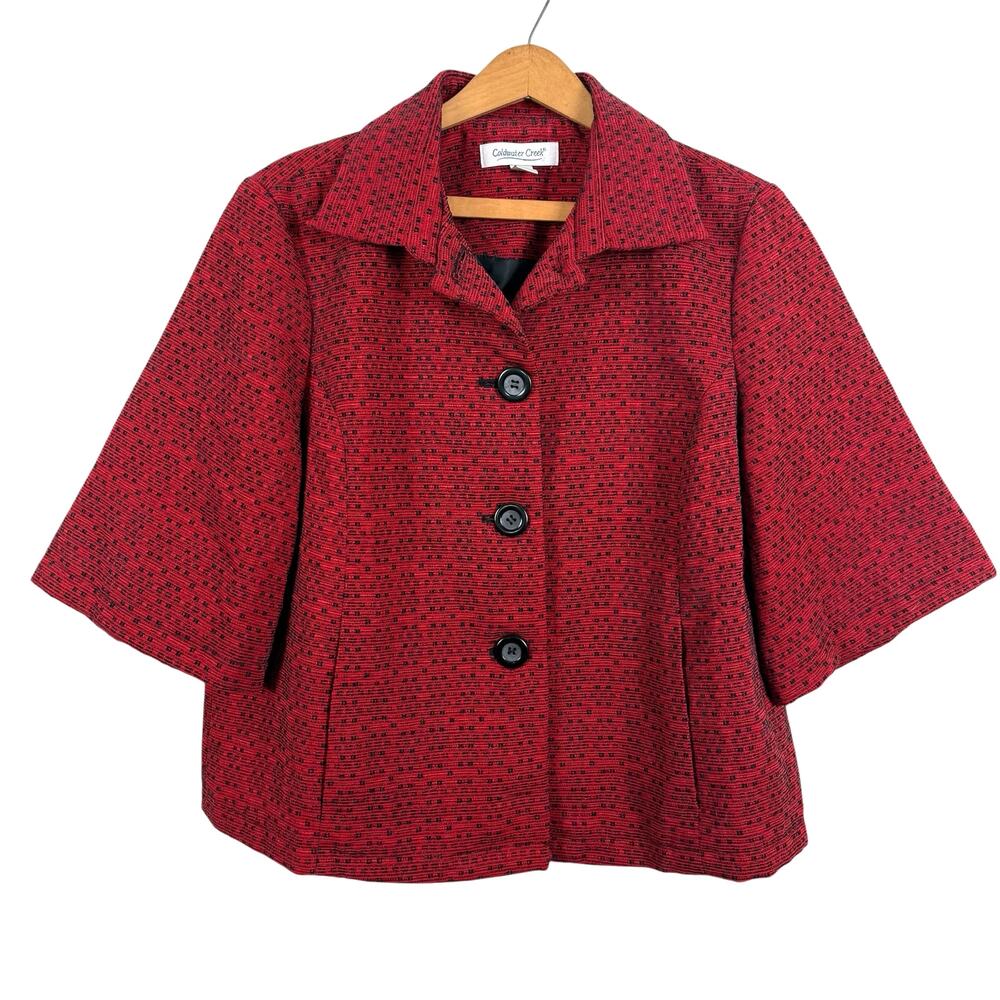 Coldwater Creek Women Jacket Blazer Size MP Half Sleeve Artsy Retro Office Work